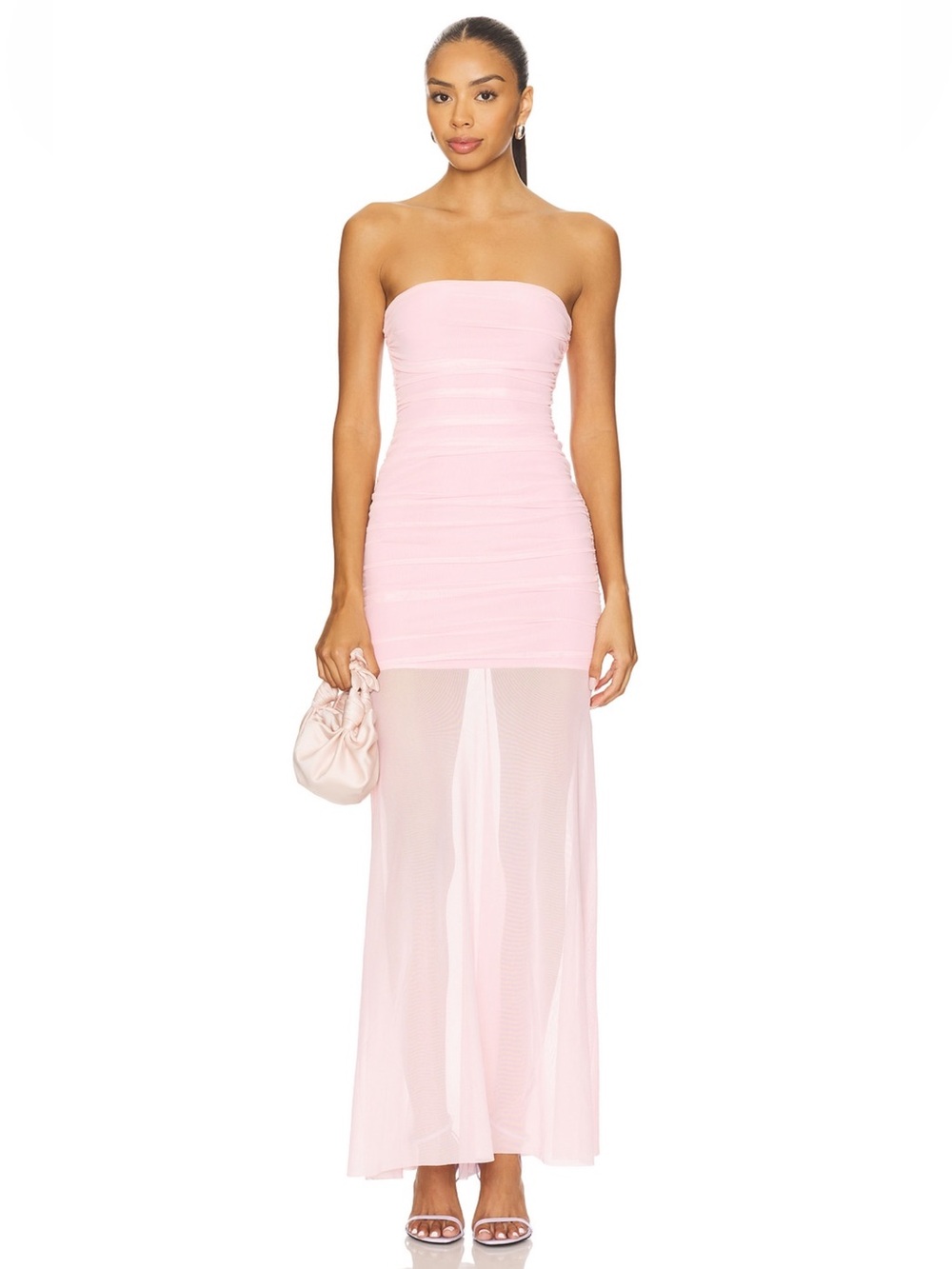 Amanda Uprichard Strapless Sheer Maxi Dress in Light Pink